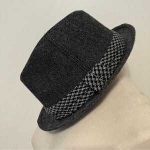 Free Authority Sz S/M Gray Houndstooth Fedora Gangster Hat Trilby Wool Blend